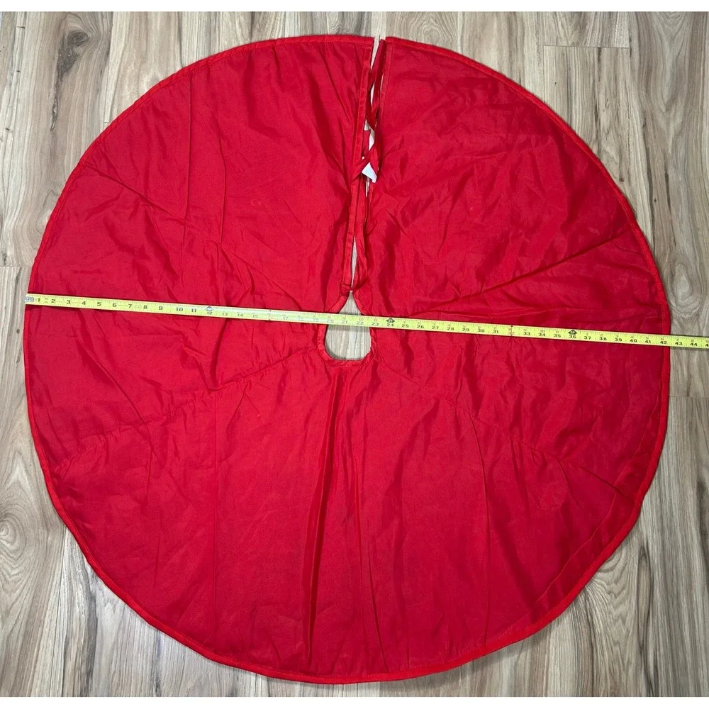 VTG Tree Skirt 44in Red Velvet Teddy Bear Embroidered Holiday Traditional Kitsch